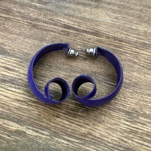Purple Enamel Twisted Hoop Stud Earrings‎ 80’s 90’s Street Wear 1”